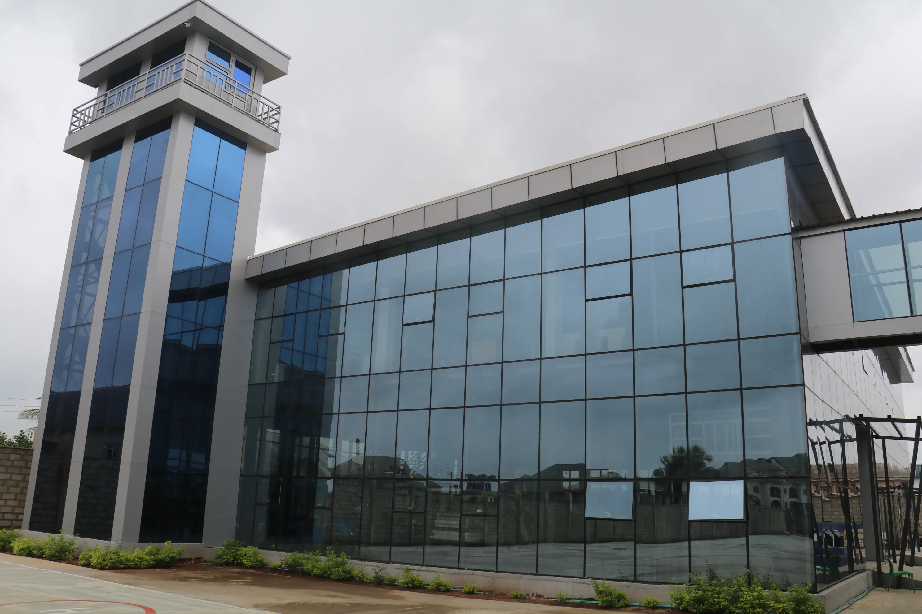Professional glass installation team on site